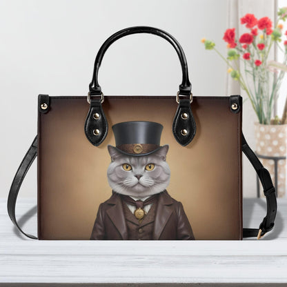 Victorian Gentleman Cat Crossbody Bag - Luxury Vegan Leather Purse, Unique Gift for Cat Lovers