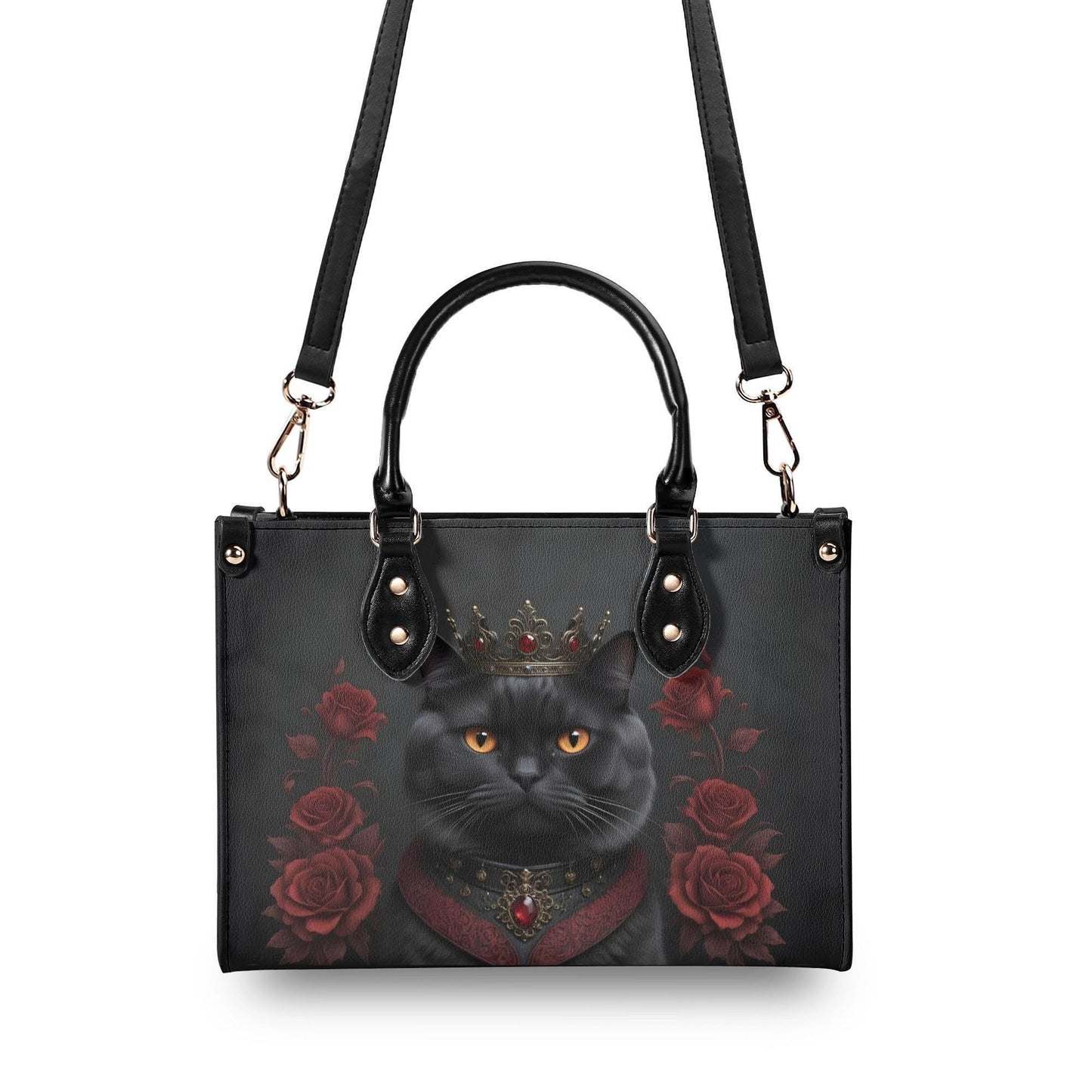 Gothic Monarch Cat Crossbody Bag - Vegan Leather Designer Purse, Unique Gift for Women