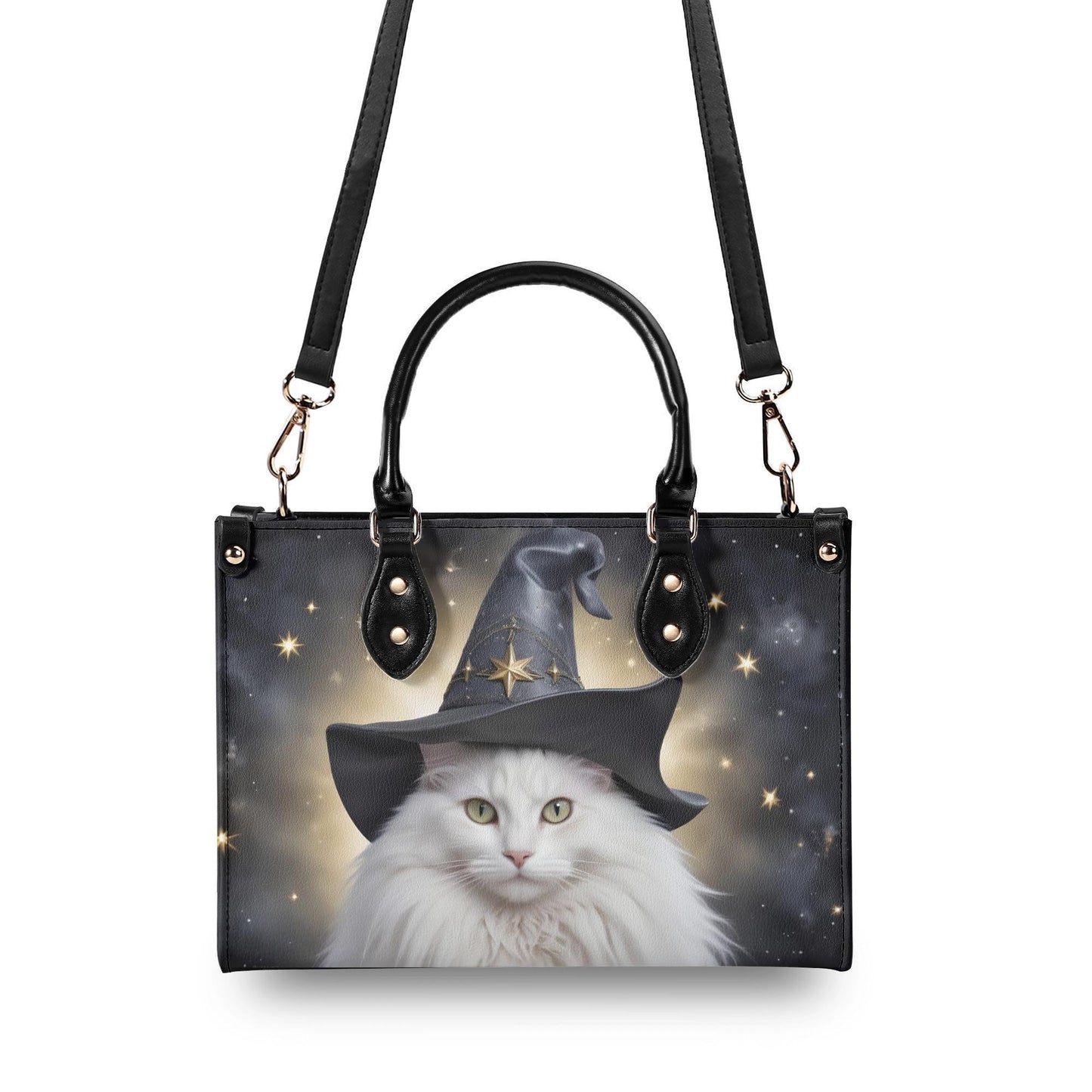 Celestial Witch Cat Crossbody Bag - Mystical Designer Purse, Vegan Leather Gift for Women