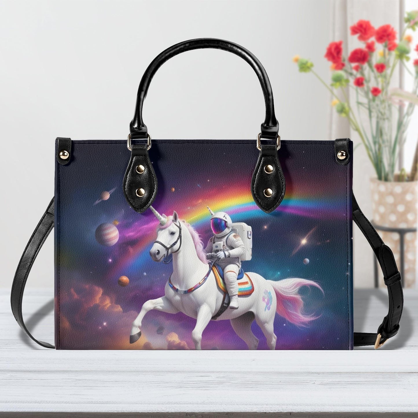 Astronaut Unicorn Crossbody Bag - Mystical Vegan Leather Designer Purse, Unique Gift for Women