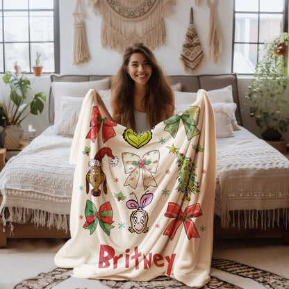 Cozy Christmas Coquette Blanket, Custom  Throw,Cozy Name Blanket,Merry Christmas Gift,  Lovers Gift, Xmas Home Decor,