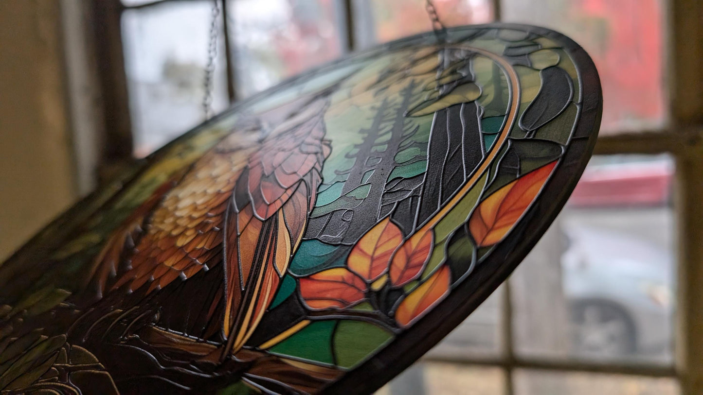 Forest Owl: Stained Glass Style Window Hanging