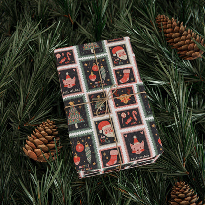 Vintage Christmas Stamp Gift Wrapping Papers - Custom Holiday Gift Wrap -