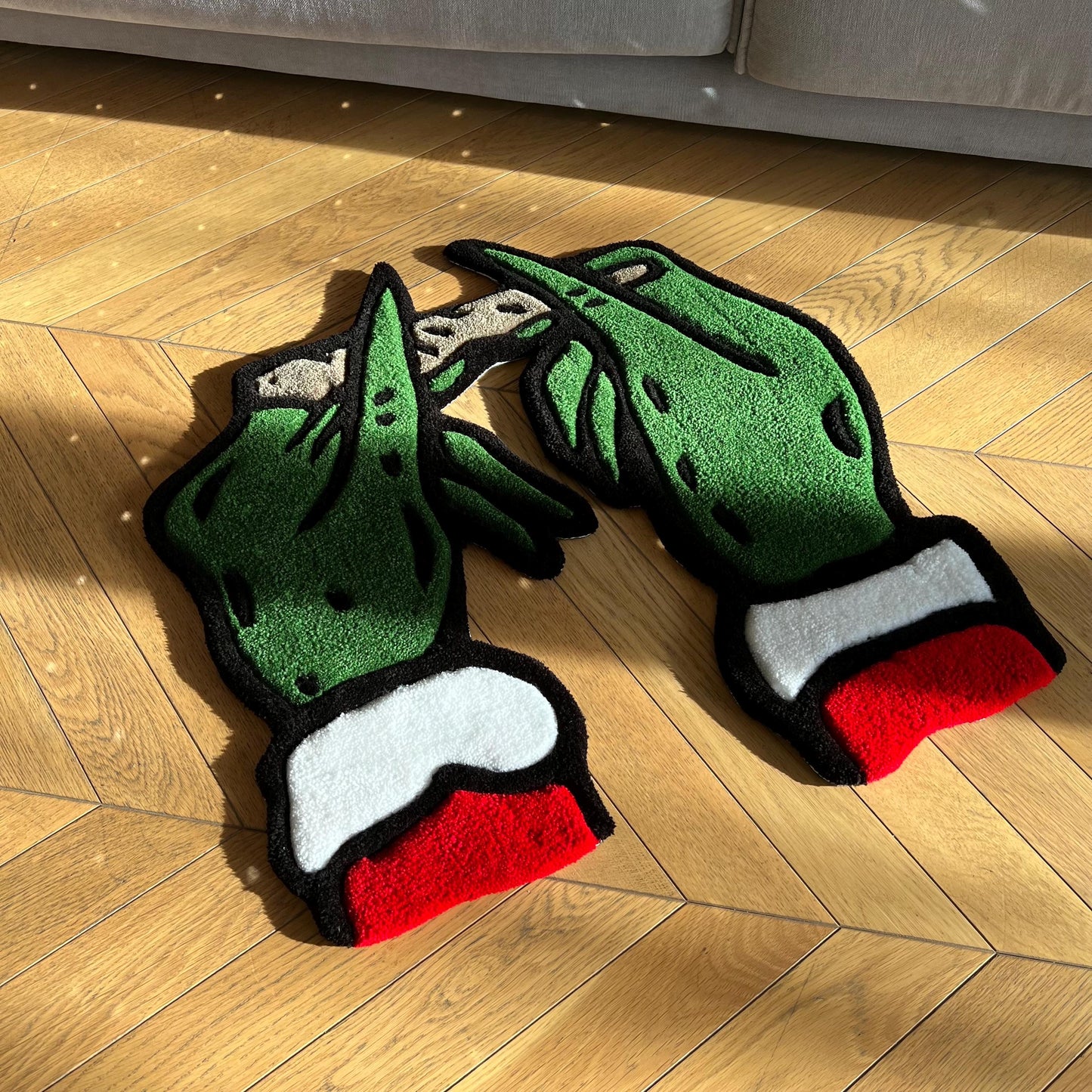 Grinch Christmas Themed Handmade Tufted Rug, Grinch Hands Rolling a Joint Carpet - Unique & Funny Christmas Gift for Friends