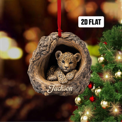 Personalized Leopard 2D Flat Ornament, Custom Name Christmas Tree Ornament, Leopard Baby Christmas Home Decor, Xmas Gift for Leopard Lover