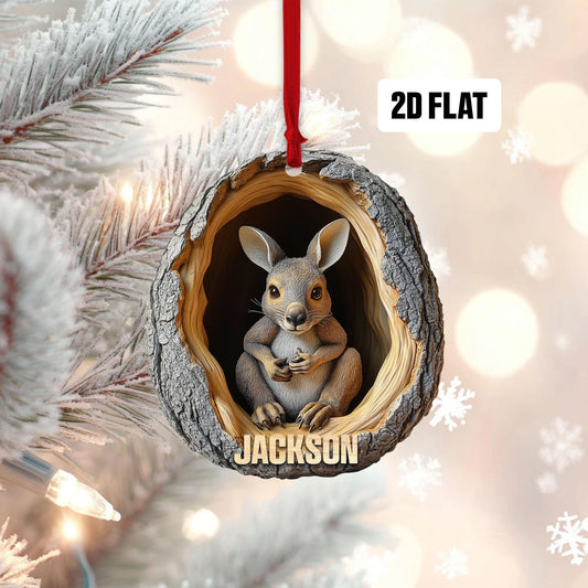 Personalized Kangaroo 2D Flat Ornament, Custom Name Christmas Tree Ornament, Kangaroo Baby Christmas Home Decor,Xmas Gift for Kangaroo Lover