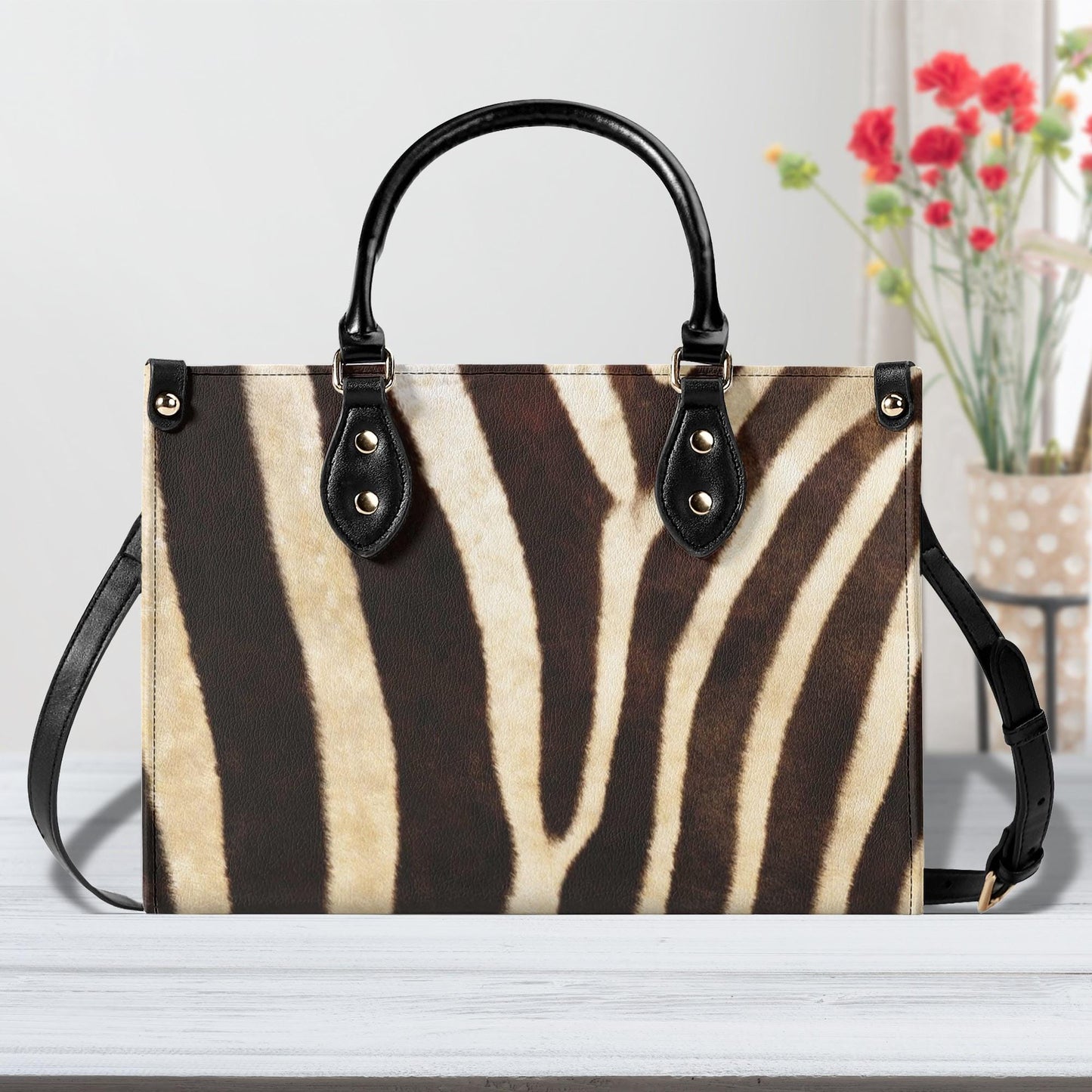 Zebra Safari Tote - Vegan Leather, Waterproof PU Leather Handbag, Top Handle Vegan Leather, Crossbody, Shoulder bag.