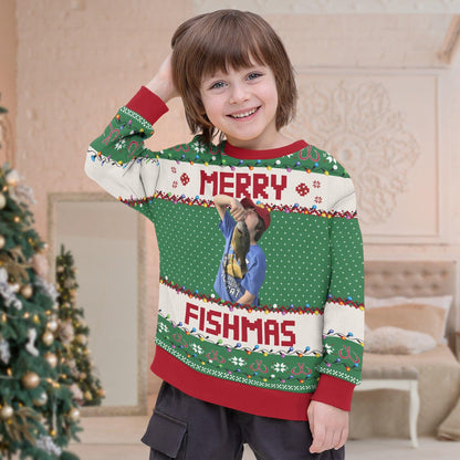 Custom Photo Christmas Ugly Sweater, Gift For Dad Family Photo Ugly Sweater Christmas Gifts Ugly Sweater, Go Fishing Lover, Merry Fishmas
