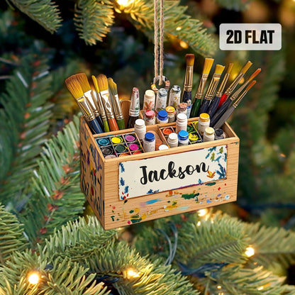 Personalized Artist 2D Flat Ornament, Custom Artist Christmas Tree Ornament, Art Teacher Ornament,   Xmas Gift For Artist, Painters Gift
