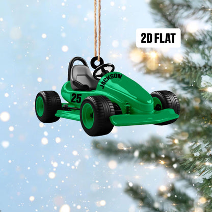 Personalized Go-Kart Racing 2D Flat Ornament, Custom Go-Kart Racing Christmas Tree Ornament, Go-Kart Racing Christmas Home Decor Gift