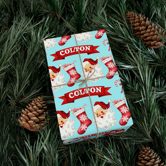 Kids Personalized Christmas Gift Wrapping - Childs Vintage Christmas -Boy Custom Gift Wrapping-Kids Name Gift Wrap -Childrens Gift Idea