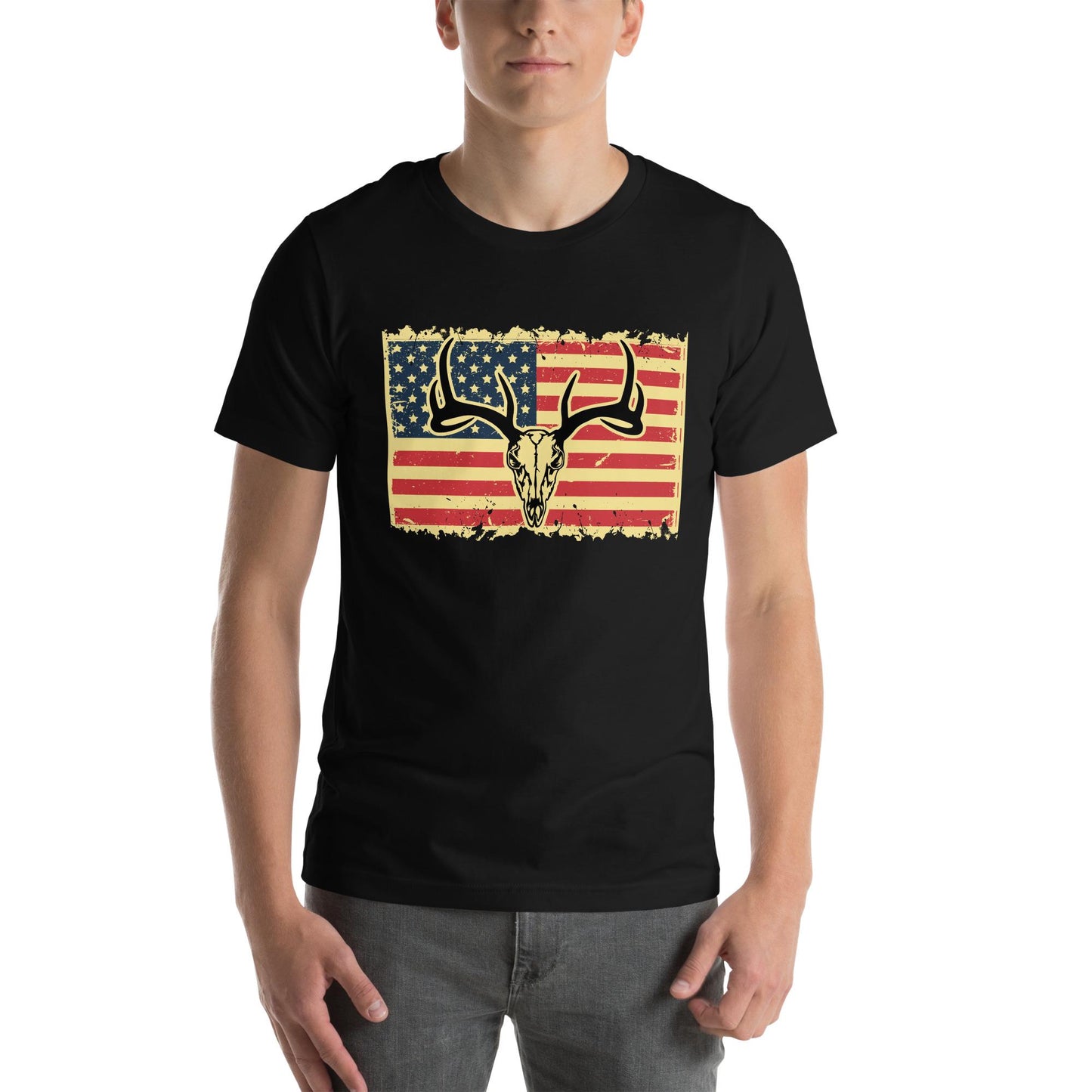 Deer skull with American flag shirt, Hunting shirt, deer hunting shirt, hunting shirt for men, gift for hunter, hunting lover gift