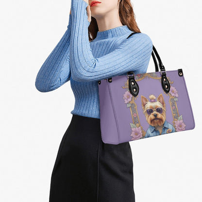 Yorkshire Terrier in Denim Jacket Crossbody Bag - Fun Vegan Leather Purse, Unique Dog Lover Gift