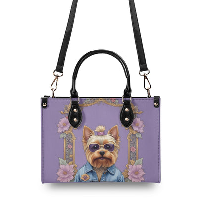 Yorkshire Terrier in Denim Jacket Crossbody Bag - Fun Vegan Leather Purse, Unique Dog Lover Gift