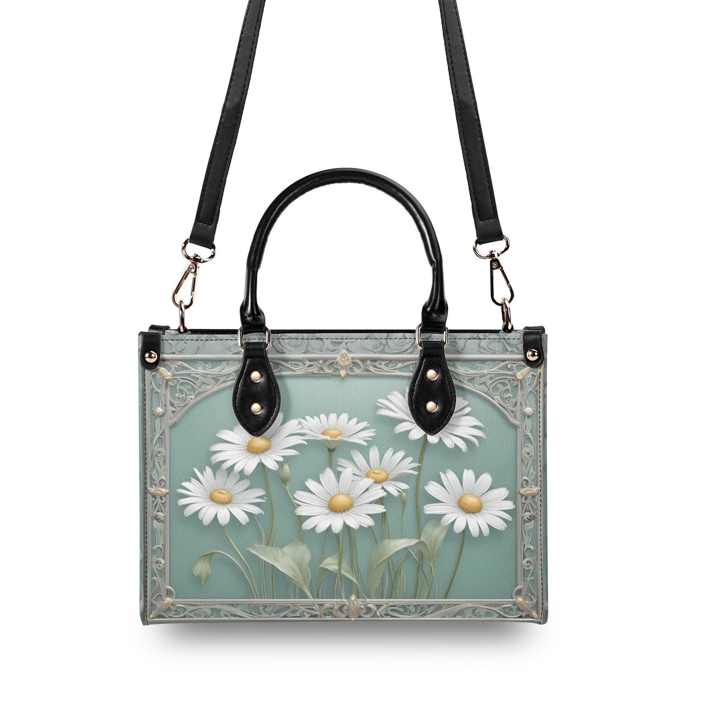 Daisies Crossbody Bag - Floral Vegan Leather Designer Purse, Unique Gift for Women