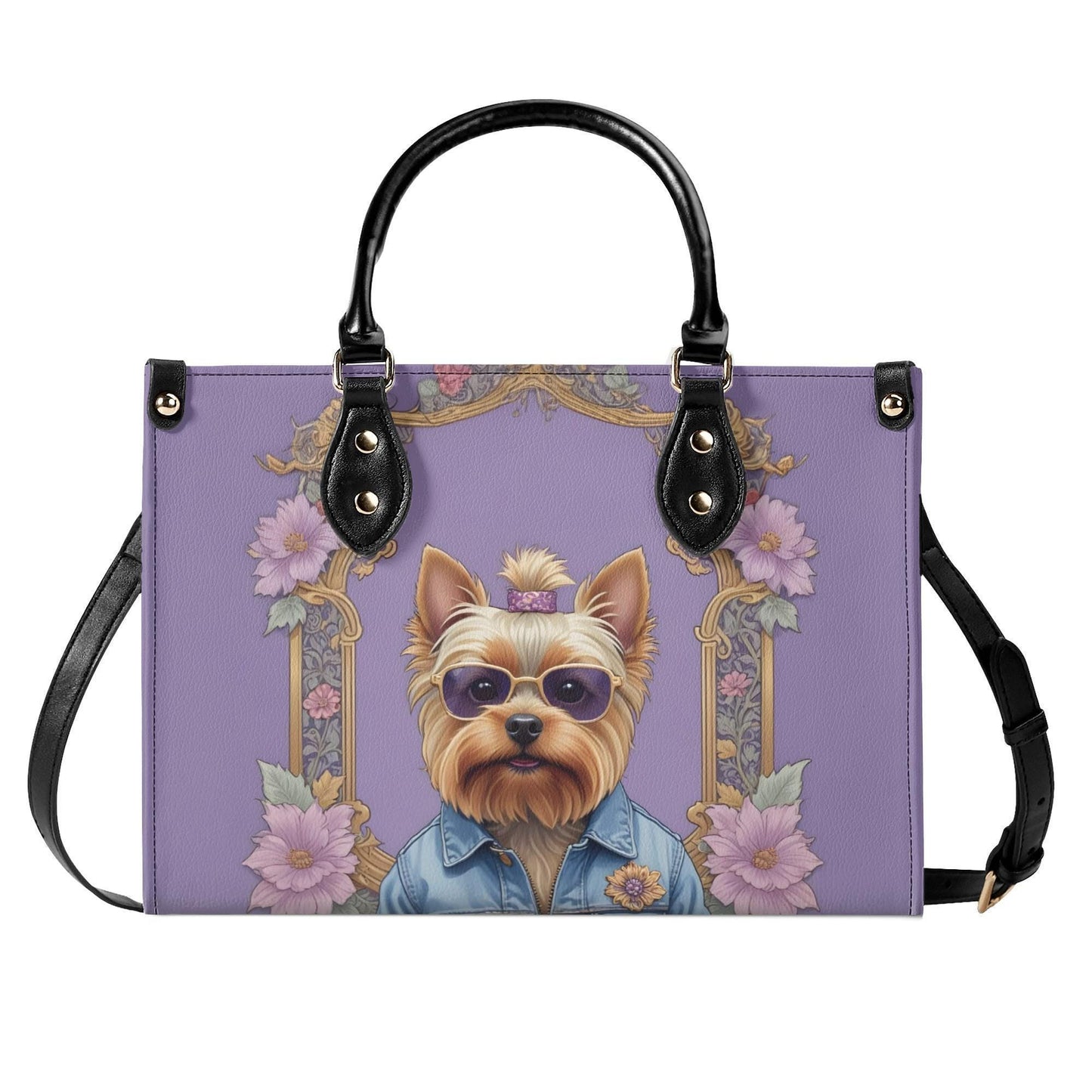 Yorkshire Terrier in Denim Jacket Crossbody Bag - Fun Vegan Leather Purse, Unique Dog Lover Gift