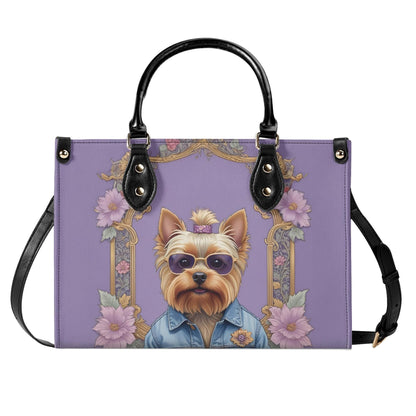 Yorkshire Terrier in Denim Jacket Crossbody Bag - Fun Vegan Leather Purse, Unique Dog Lover Gift