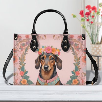 Dachshund Dog in Bohemian Flower Crown Bag Cute Crossbody Bag Unique Purse Cute Purse, Luxury Bag Vegan Leather Bags Printed Designer Bag