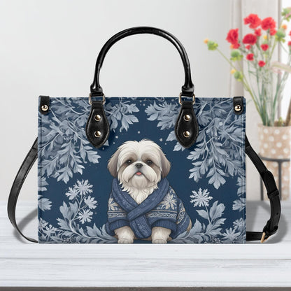 Shih Tzu Dog in Cozy Winter Sweater Bag Cute Crossbody Bag Unique Purse Cute Purse, Luxury Bag Vegan Leather Bags Printed Designer Bag