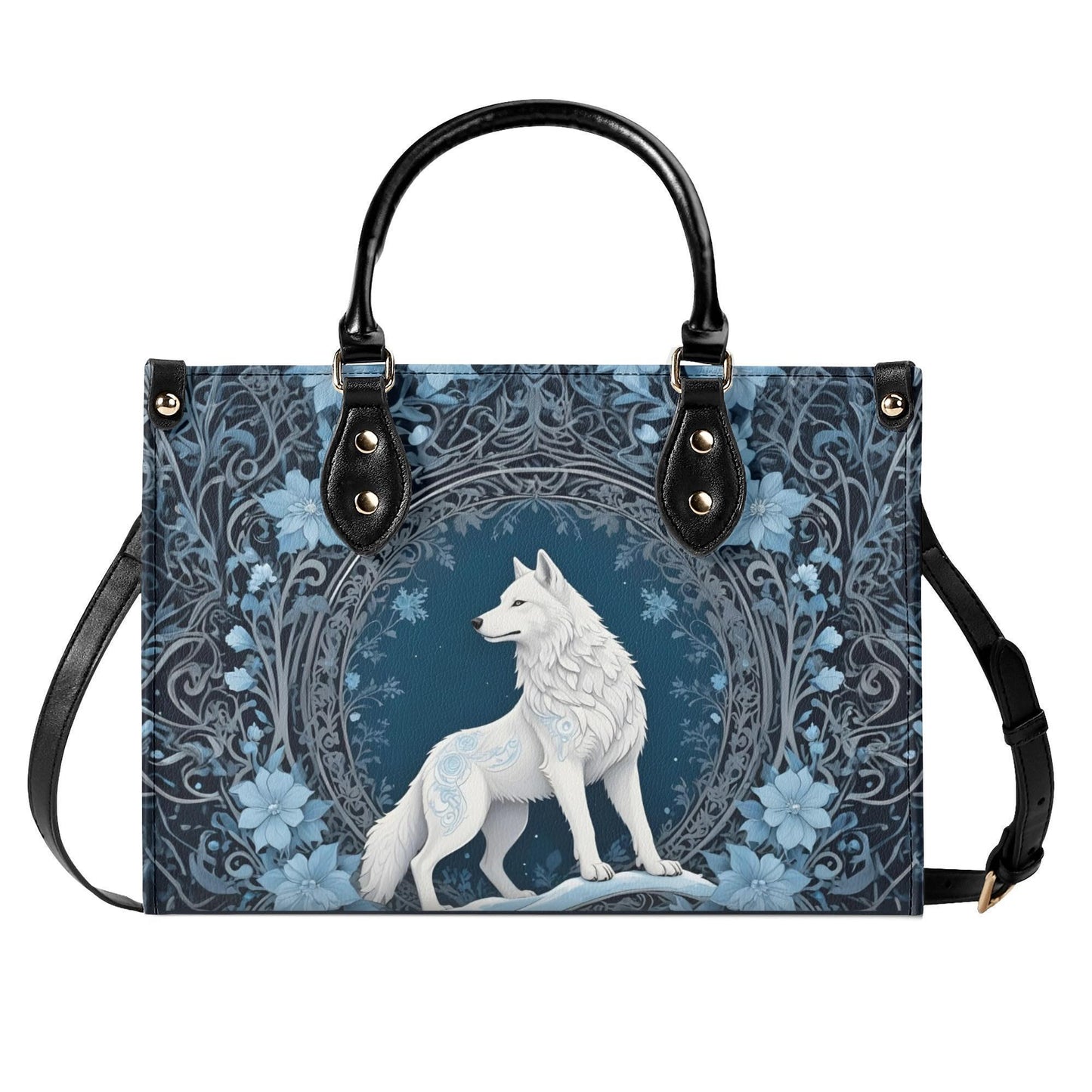 White Wolf Crossbody Bag - Mystical Vegan Leather Purse, Unique Nature-Inspired Gift for Women
