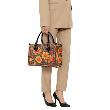 Autumn Maple Leaves and Marigolds Crossbody Bag - Nature-Inspired Vegan Leather Purse, Unique Gift for Women