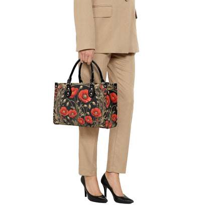 Golden Poppies Crossbody Bag - Floral Vegan Leather Designer Purse, Unique Gift for Women