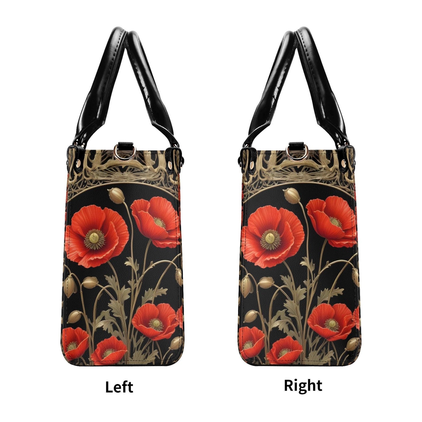 Golden Poppies Crossbody Bag - Floral Vegan Leather Designer Purse, Unique Gift for Women