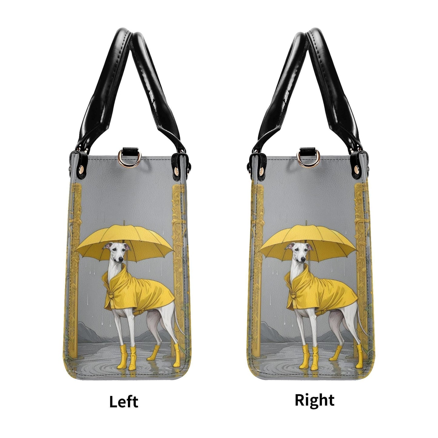 Whippet Crossbody Bag in Yellow Raincoat - Fun Vegan Leather Purse, Unique Dog Lover Gift