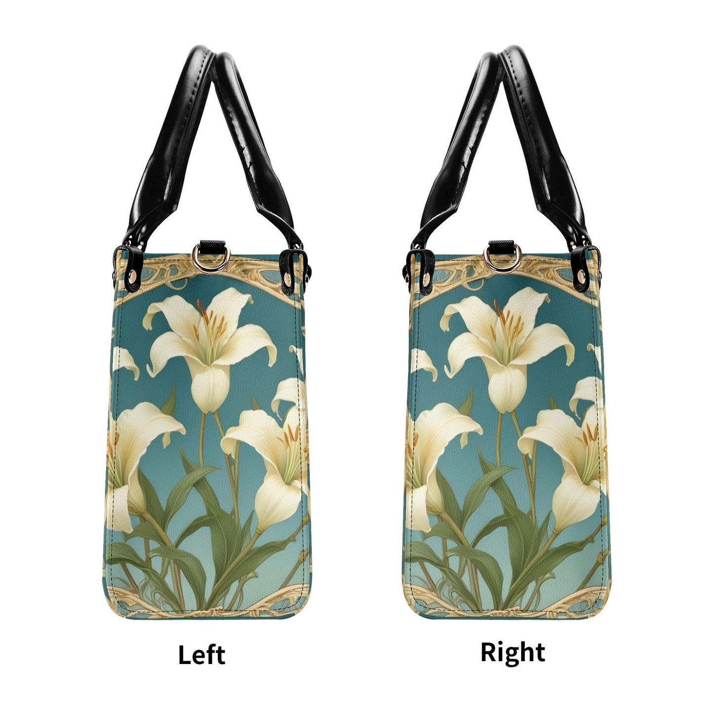 Ivory Lilies with Sky Blue Background Bag Cute Crossbody Bag Unique Purse Cute Purse, Luxury Bag Vegan Leather Bags Printed Designer Bag