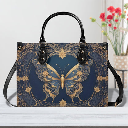 Golden Art Nouveau Butterfly Crossbody Bag - Nature-Inspired Vegan Leather Designer Purse, Unique Gift for Women