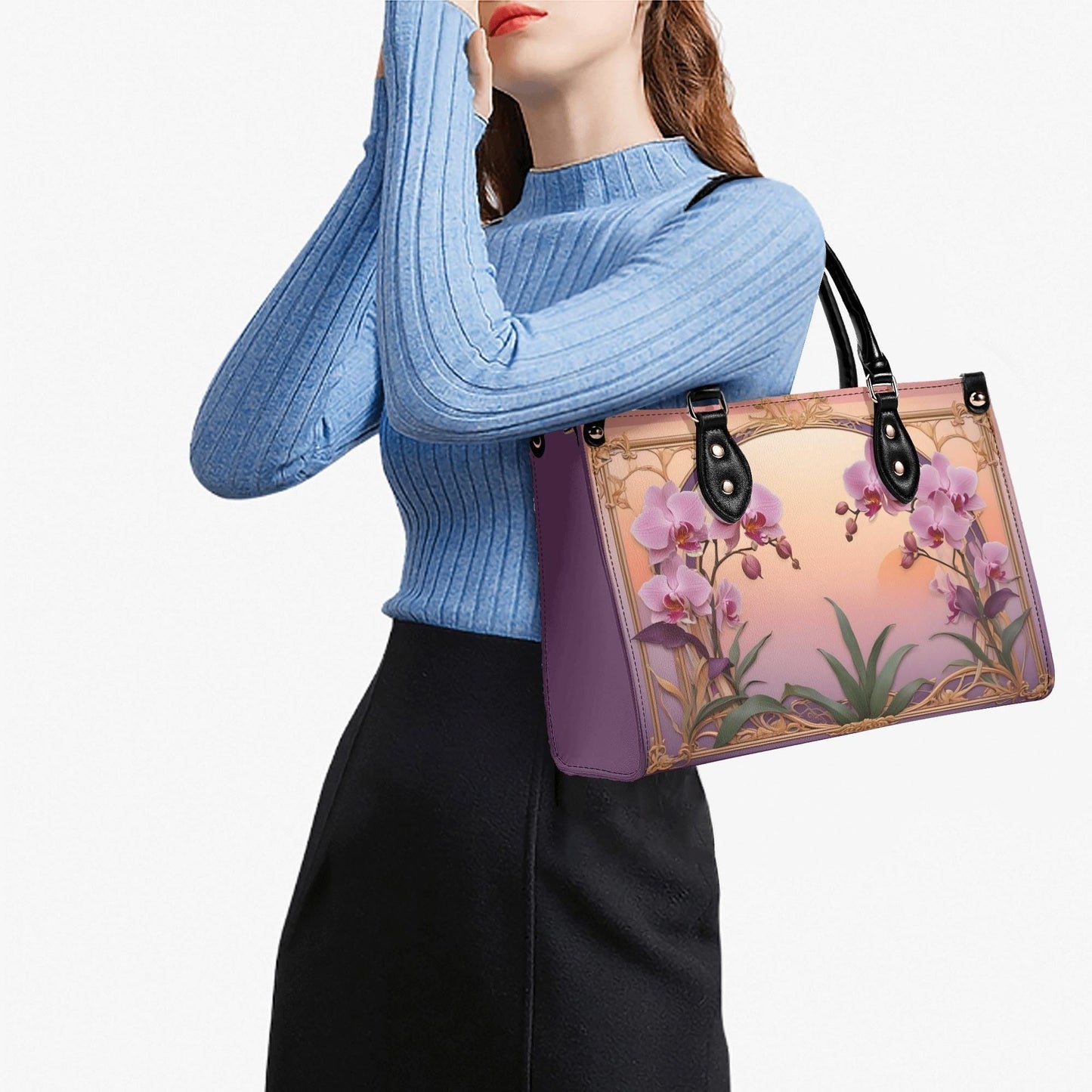 Orchids in Sunset Hues Crossbody Bag - Nature-Inspired Vegan Leather Purse, Unique Gift for Women