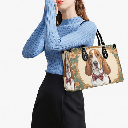 Basset Hound Dog in Polka Dot Bow Bag Cute Crossbody Bag Unique Purse Cute Purse, Luxury Bag Vegan Leather Bags Printed Designer Bag