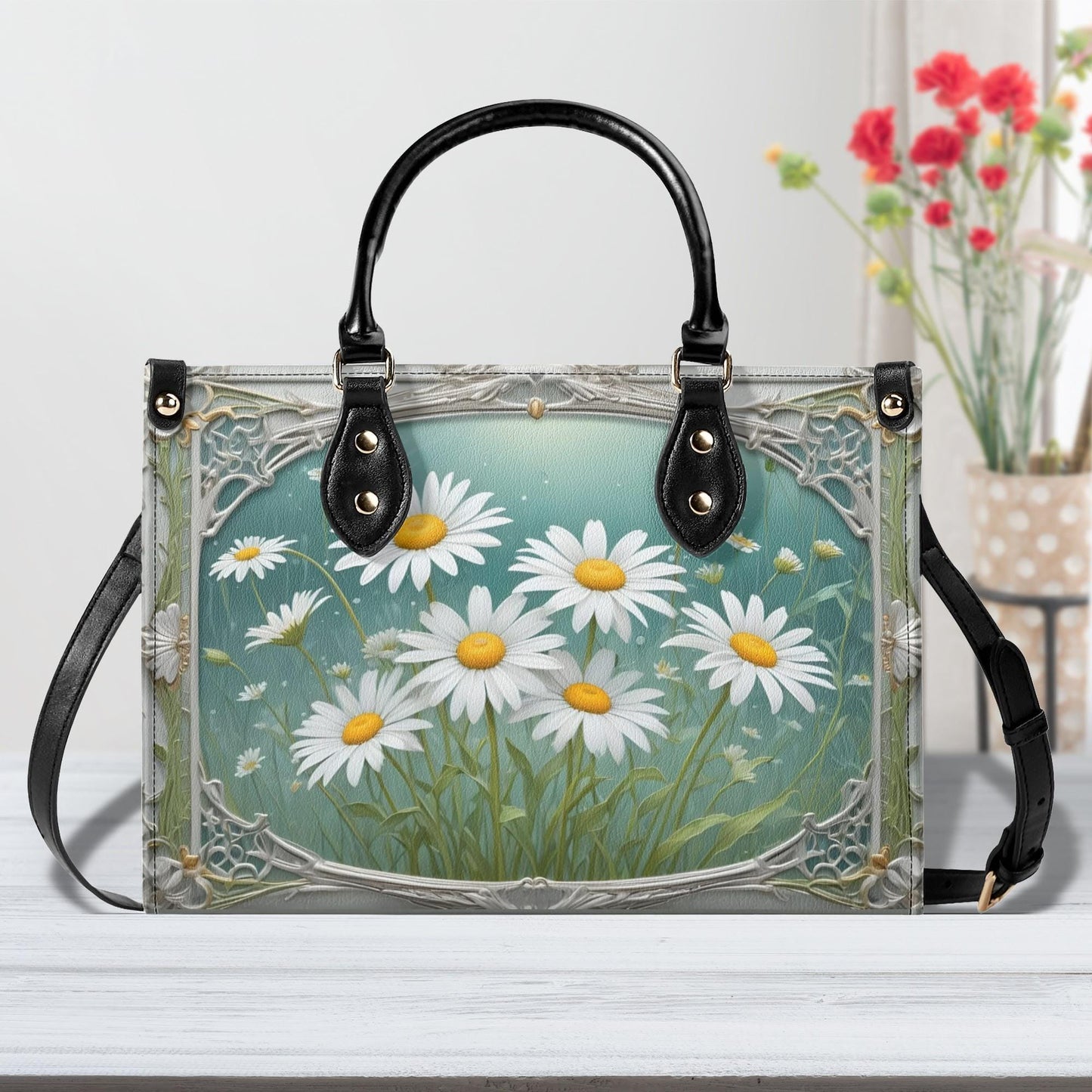 Field of Daisies Crossbody Bag - Nature-Inspired Vegan Leather Purse, Unique Gift for Women