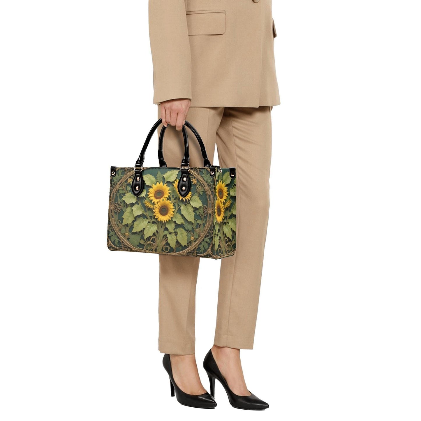 Golden Sunflowers and Ivy Bag Cute Crossbody Bag Unique Purse Cute Purse, Luxury Bag Vegan Leather Bags Printed Designer Bag