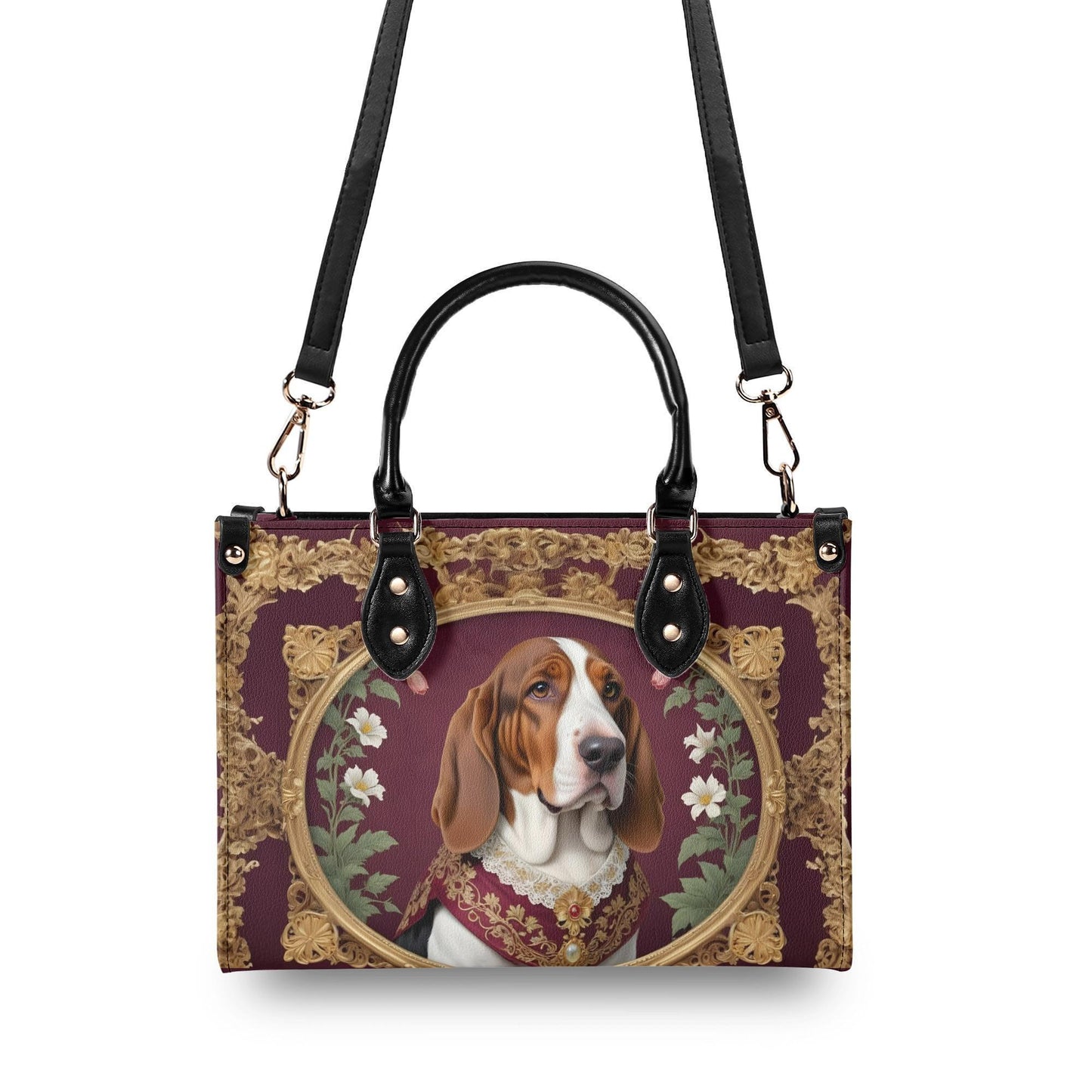 Distinguished Basset Hound Crossbody Bag - Art Nouveau Vegan Leather Purse, Unique Gift for Dog Lovers