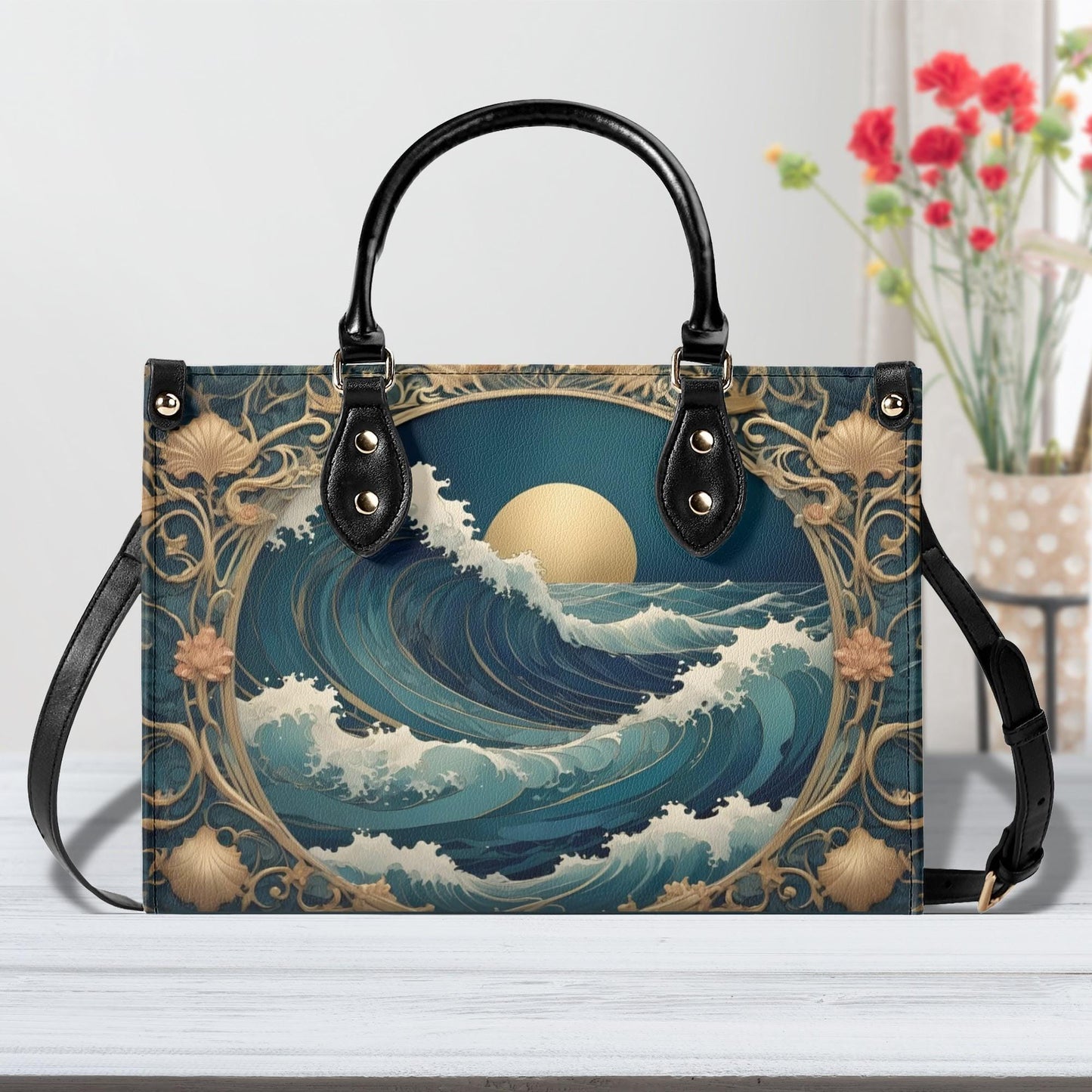 Ocean Waves Crossbody Bag - Nature-Inspired Vegan Leather Designer Purse, Unique Gift for Women