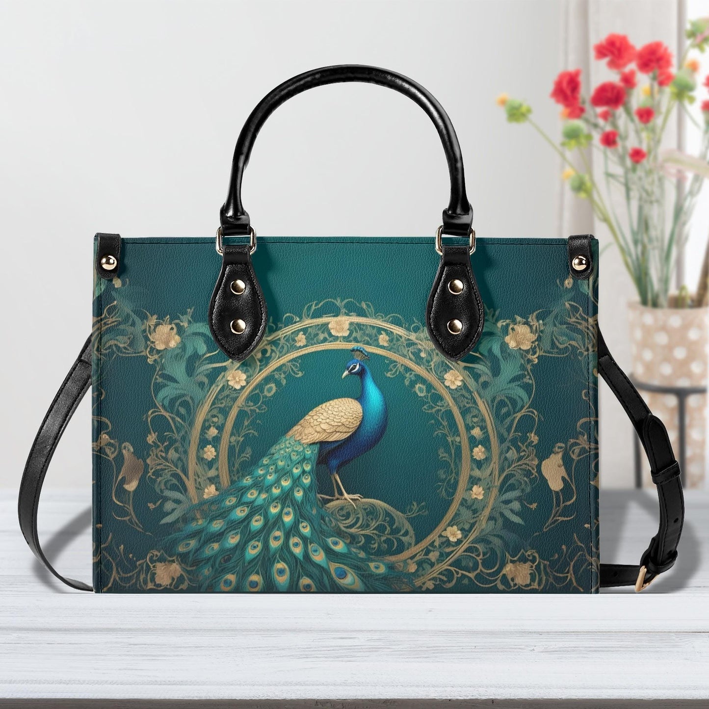 Elegant Peacock Crossbody Bag - Nature-Inspired Vegan Leather Designer Purse, Unique Gift for Women