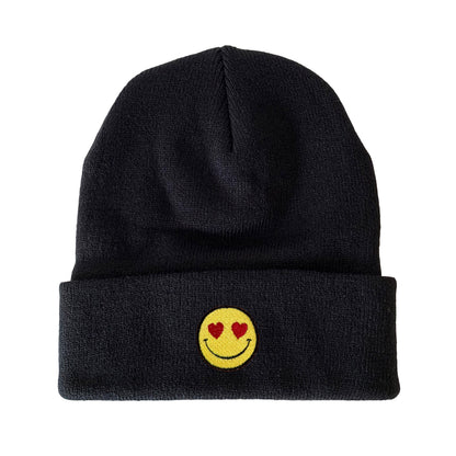 Heart Eyes Smiley Face Embroidered Beanie Smile Beanie Winter Beanie