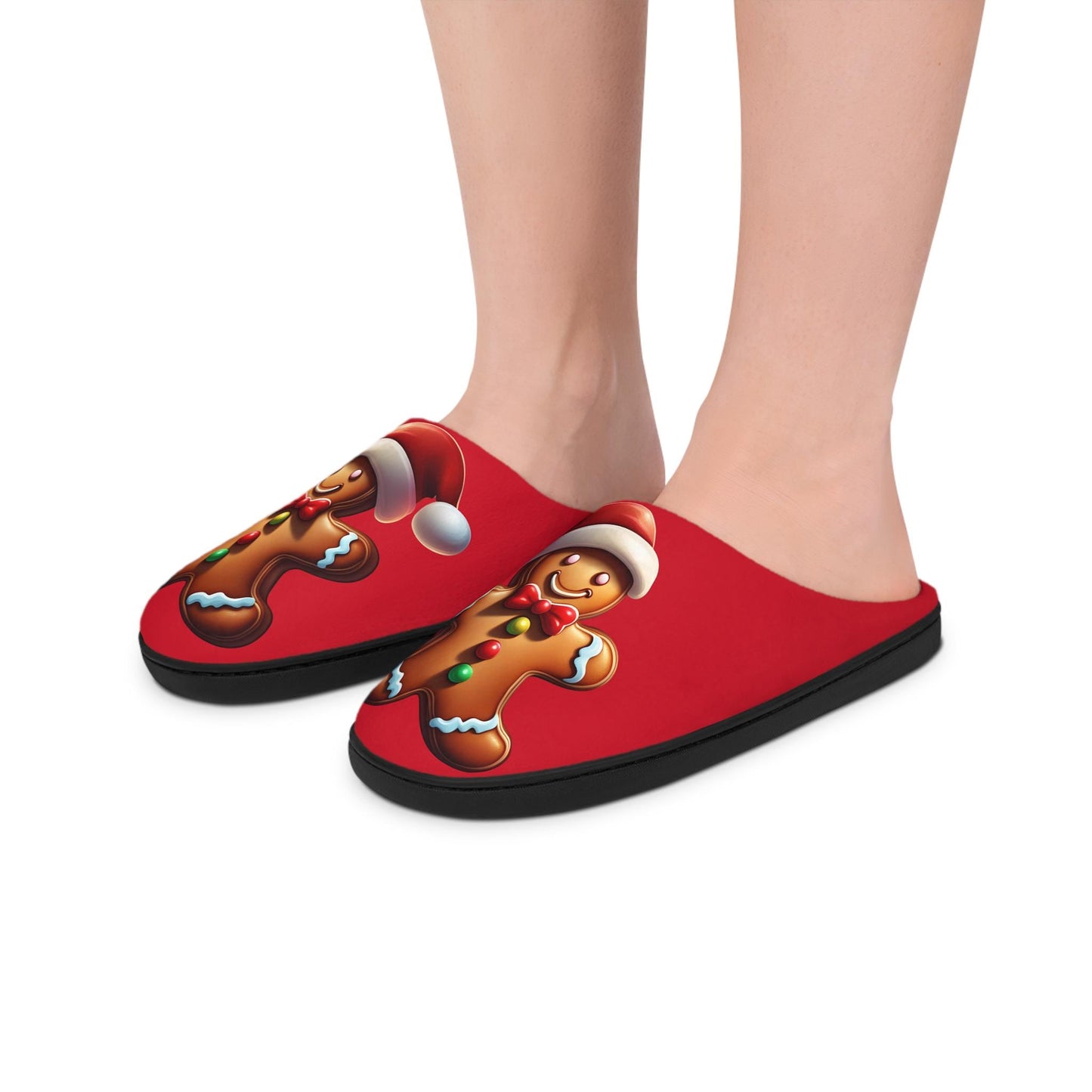 Women's Slippers Christmas Giftfor Her Red HouseSlipper with GingerbreadMan Design Holiday Indoor Shoes Cozy Footwear Santa Hat Slipper