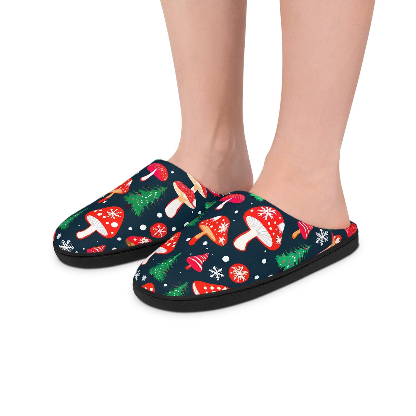 Holiday Slippers Christmas-Mushrooms Red, Snowflakes Design Festive Women's Indoor HouseShoes Holiday Home Weare Comfortable Footwear