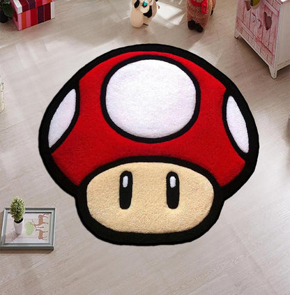 M-ario rug, red mushroom rug, toad rug, retro game area rug, gaming room decor, mushroom rug, custom rug,Halloween gift,Christmas gift rug