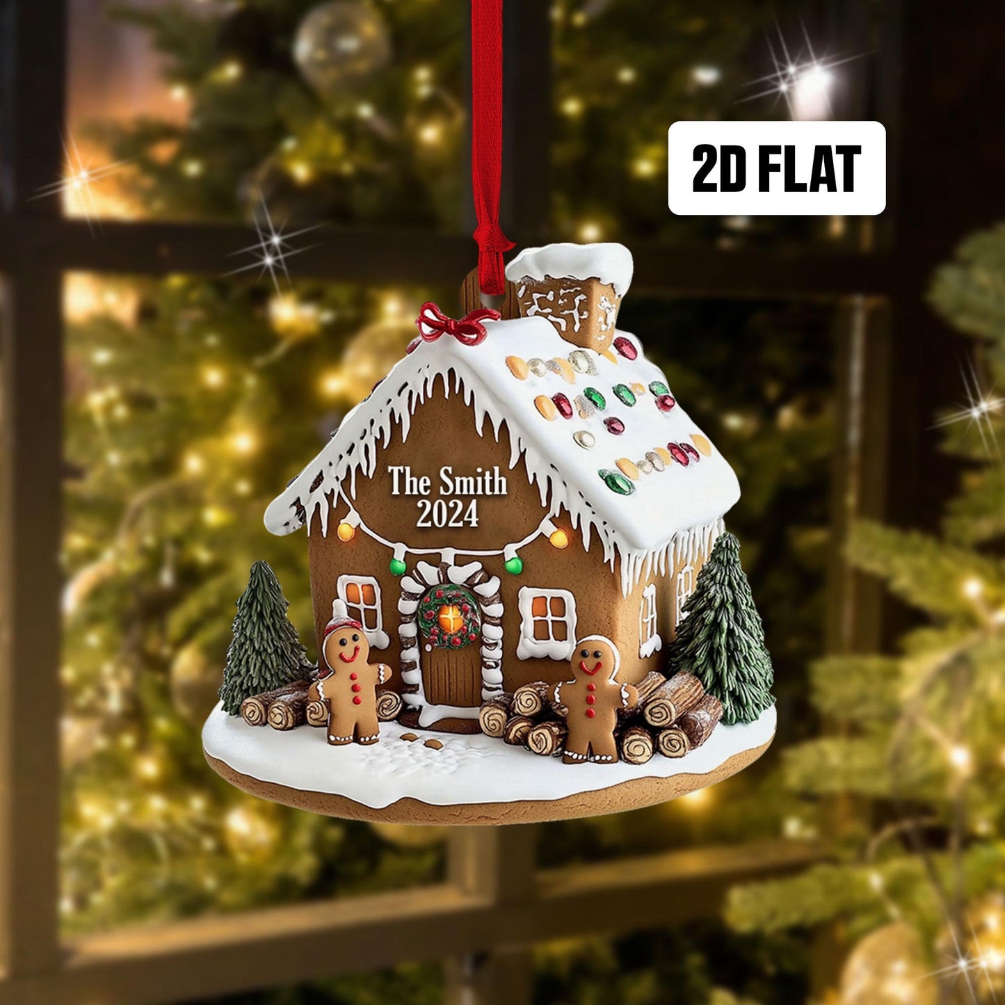 Personalized Gingerbread House 2D Flat Ornament, Custom Family Name Christmas Ornament, Family Christmas Gifts, Home Decor Gift for Him, Her