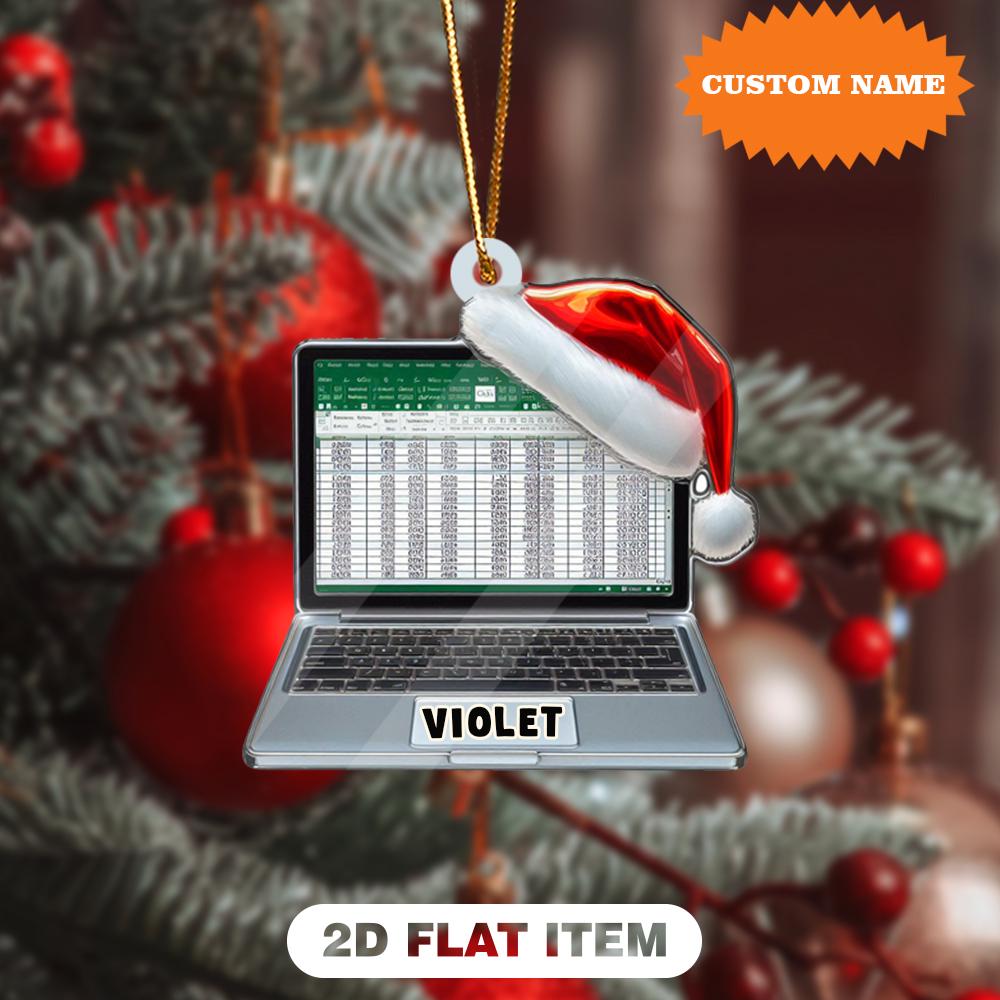 Personalized Laptop Christmas Ornament, 2D Flat Ornament, Love Excel Christmas Gift, Christmas Home Decor, Christmas Gift