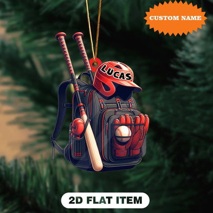 Personalized Baseball Bag Christmas Ornament, 2D Flat Ornament, Baseball Player Ornament, Baseball Custom Ornament, Home Decor
