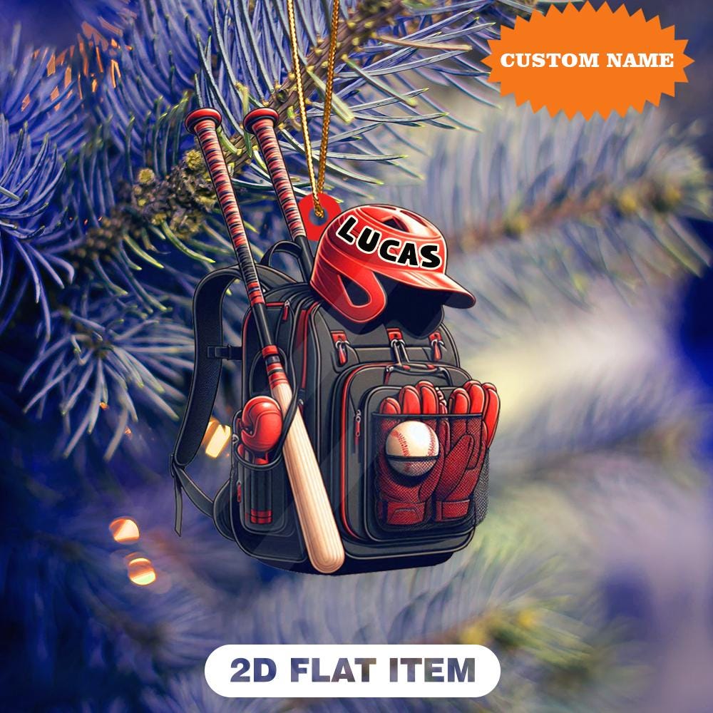 Personalized Baseball Bag Christmas Ornament, 2D Flat Ornament, Baseball Player Ornament, Baseball Custom Ornament, Home Decor