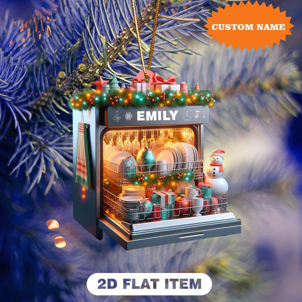 Personalized Dishwasher Christmas Ornament, 2D Flat Ornament,  Dishwasher Lover Gift, Homemaker Gift, Gift For Her