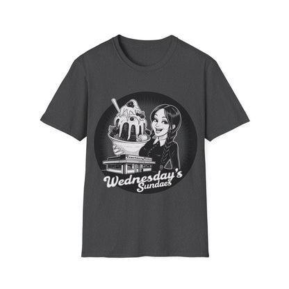 Retro icecream vendor T-shirt, ideal gift for Wednesdays child, Americana design style, cool monochrome image, birthday gift for Wednesdays