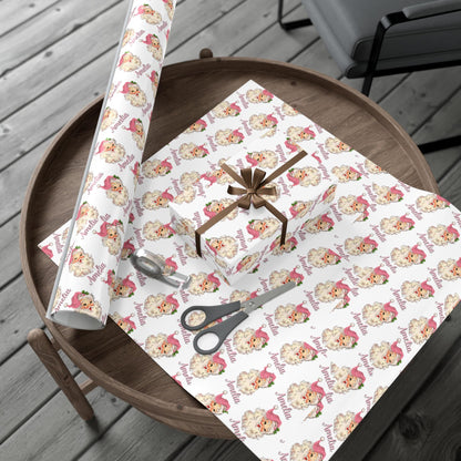Girls Pink Personalized Santa Gift Wrap Papers -  Customized Kids Christmas Gift wrapping - Santa Claus Custom Name  Wrapping paper