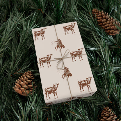 Vintage Western Gift Wrapping Paper: Cowboy & Cow Country Design
