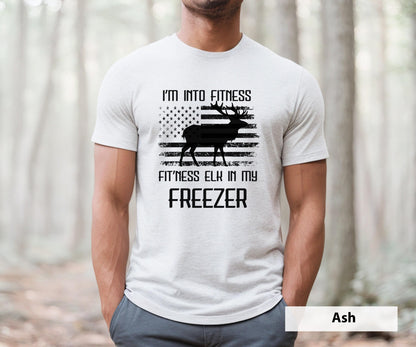 Funny Elk Hunting Dad Tee - American Flag Outdoorsman Gift | Hunting Gift for Hunter Husband | Elk in my Freezer | Hunting Shirt for Man
